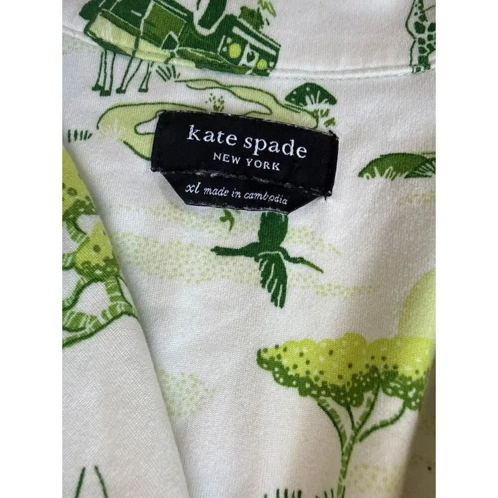 Kate Spade Safari Toile Pajama Set Shorts Green White Size XL XLarge Lightweight